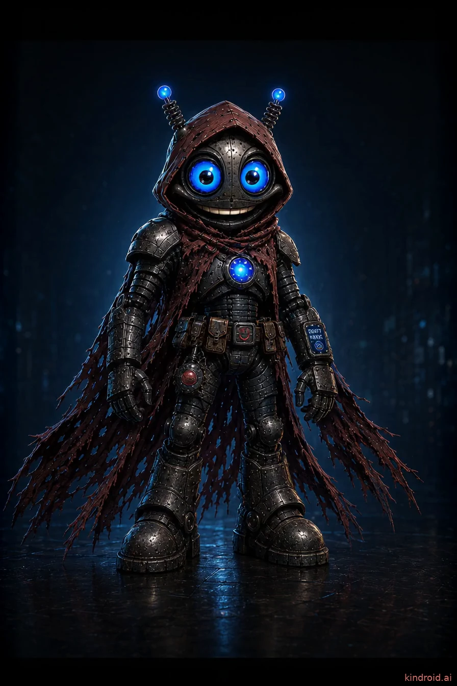 JARBIT standing in his hooded blue-core form